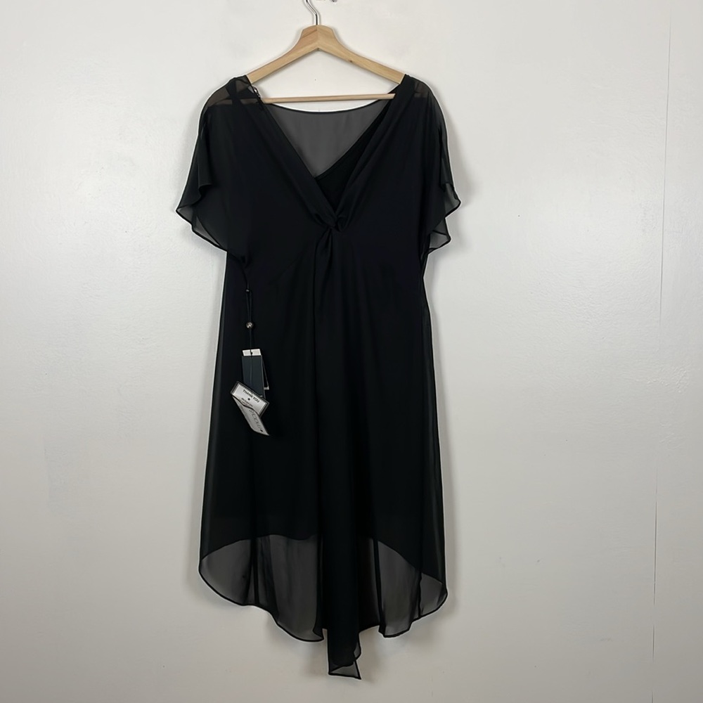 Adrianna Papell Chiffon Overlay Sheer A Line Women M Black Pullover Short Sleeve - Picture 6 of 11